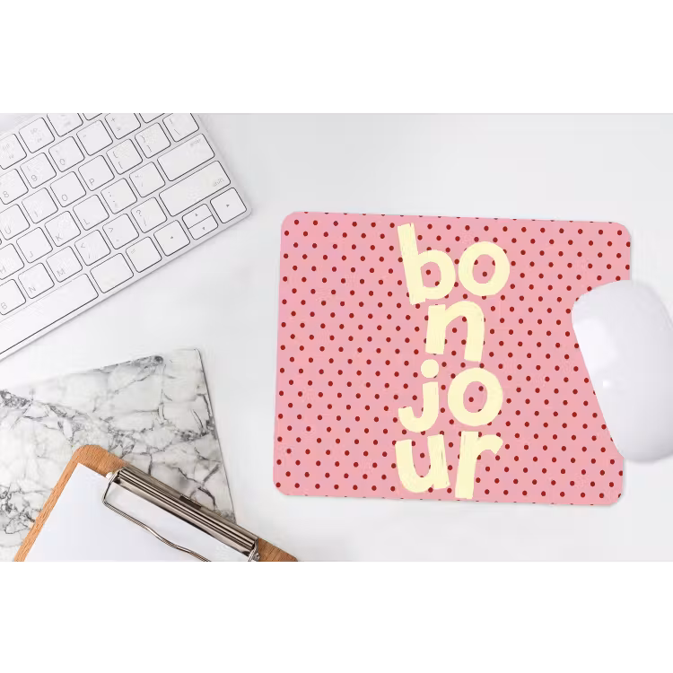 Bonjour - Stippen - Roze- Geel muismat rubber klein -witbureau