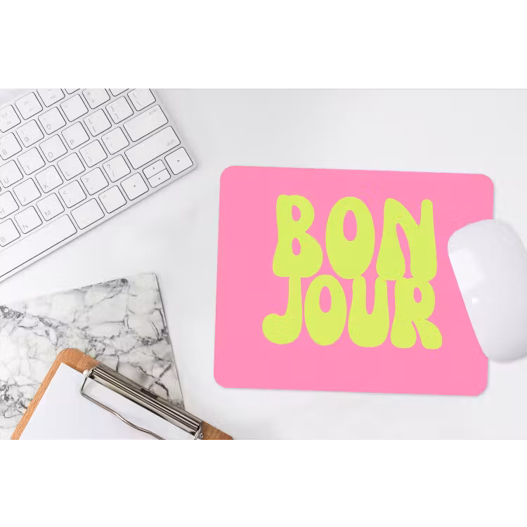 Bonjour - Roze - Fel groen muismat rubber klein -witbureau