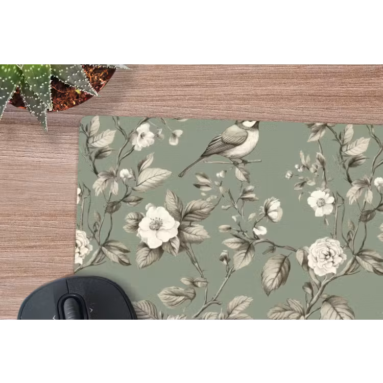 Botanisch - Vogels - Groen muismat rubber klein 262 -closeup