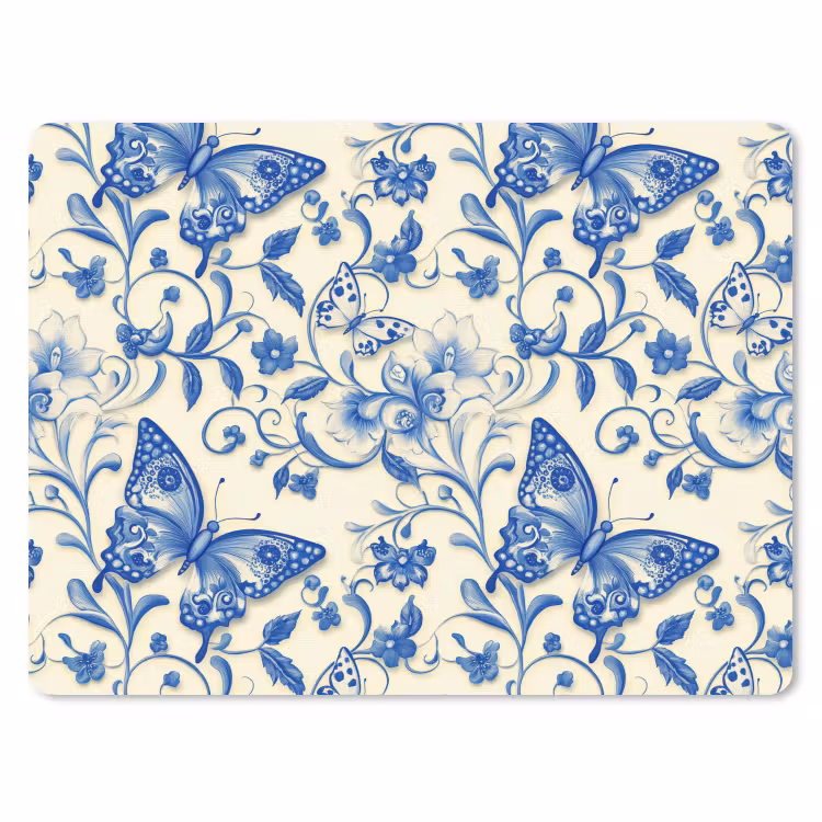 Vlinders - Bloemen - Blauw - Botanisch muismat rubber klein 262 -3d