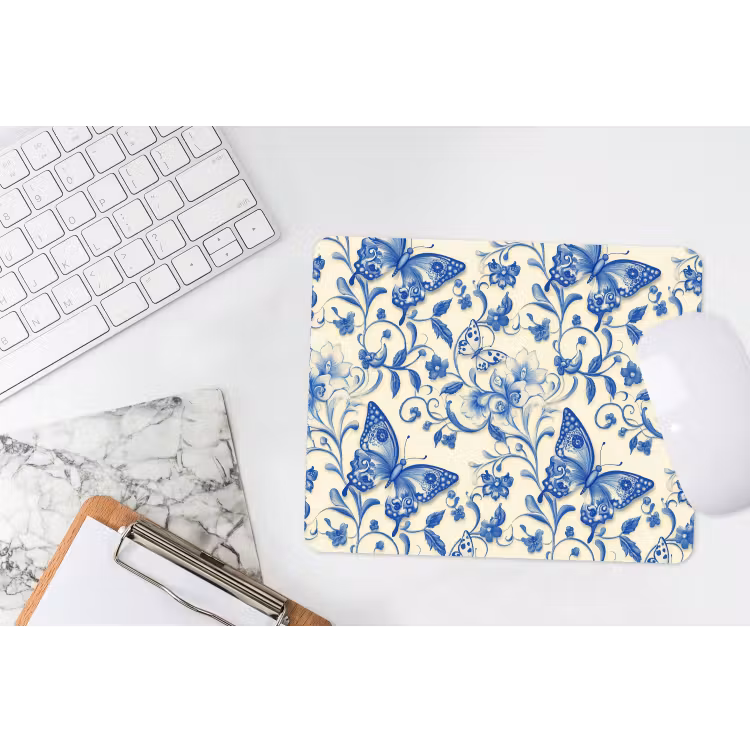 Vlinders - Bloemen - Blauw - Botanisch muismat rubber klein 262 -witbureau