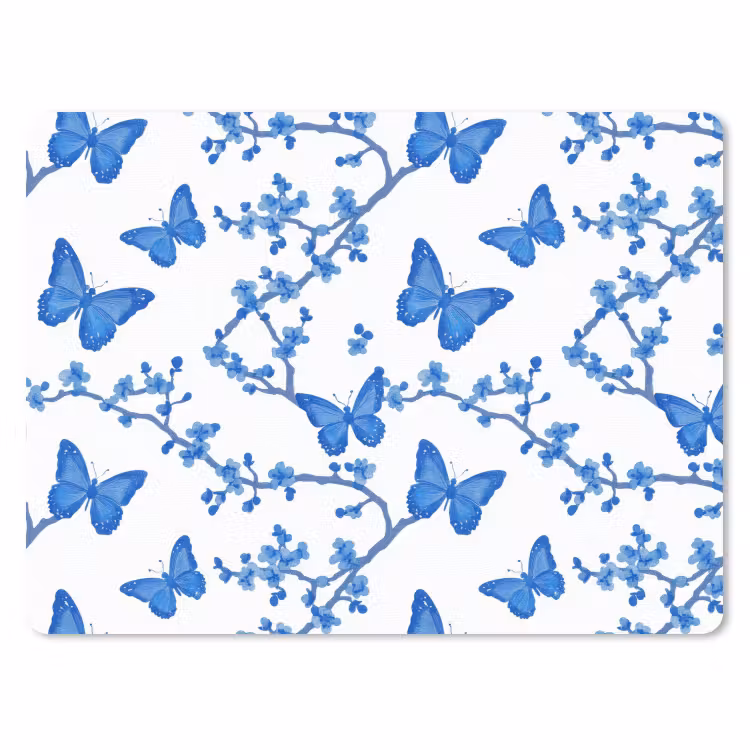 Vlinder - Bloemen - Blauw muismat rubber klein 262 -3d
