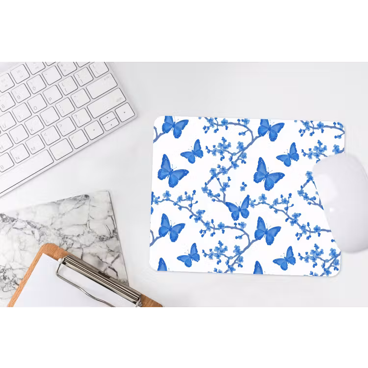 Vlinder - Bloemen - Blauw muismat rubber klein 262 -witbureau