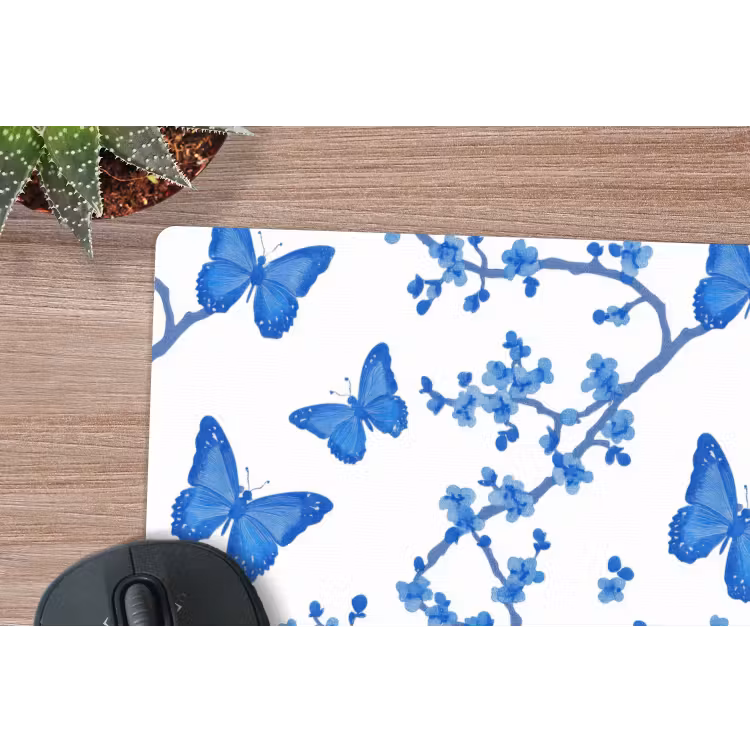 Vlinder - Bloemen - Blauw muismat rubber klein 262 -closeup