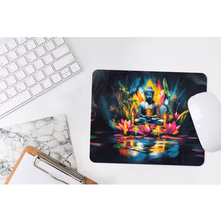 Kaarsen - Bloemen - Buddha - Water muismat rubber klein -witbureau