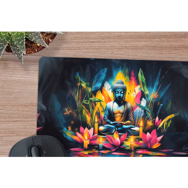 Kaarsen - Bloemen - Buddha - Water muismat rubber klein -closeup