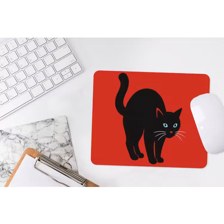 Kat - Zwart - Staart muismat rubber klein -witbureau