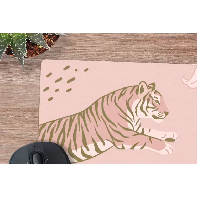 Kat - Springend - Bloemen - Abstract - Roze muismat rubber klein -closeup