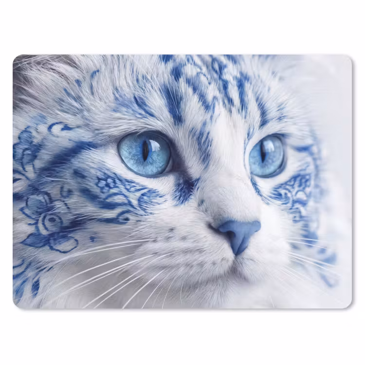 Kat - Patroon - Blauw muismat rubber klein -3d