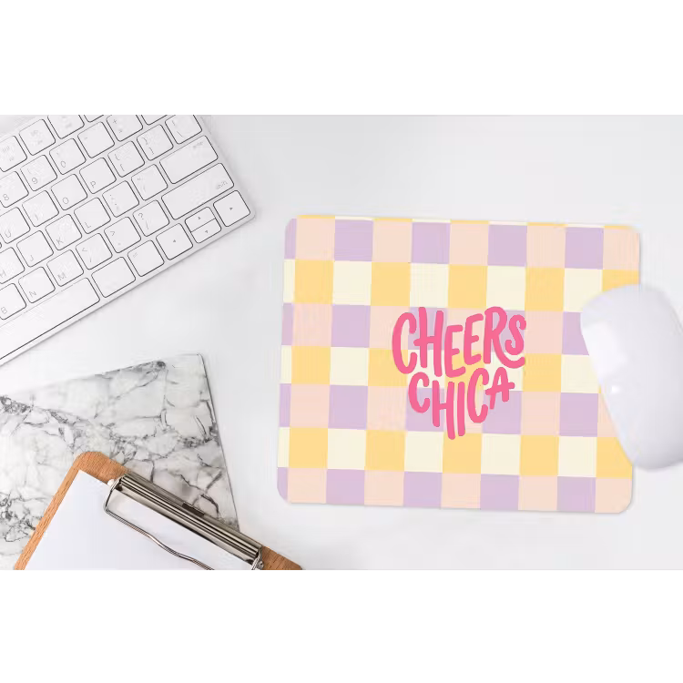 Cheers Chica - Ruitjes - Lila - Geel muismat rubber klein -witbureau