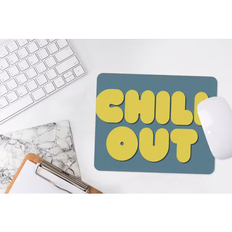 Chill out - Geel - Blauw muismat rubber klein -witbureau