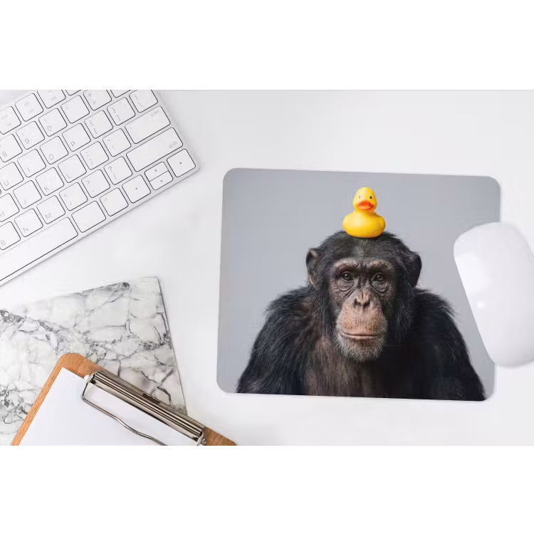 Chimpansee - Badeend - Grijs muismat rubber klein -witbureau