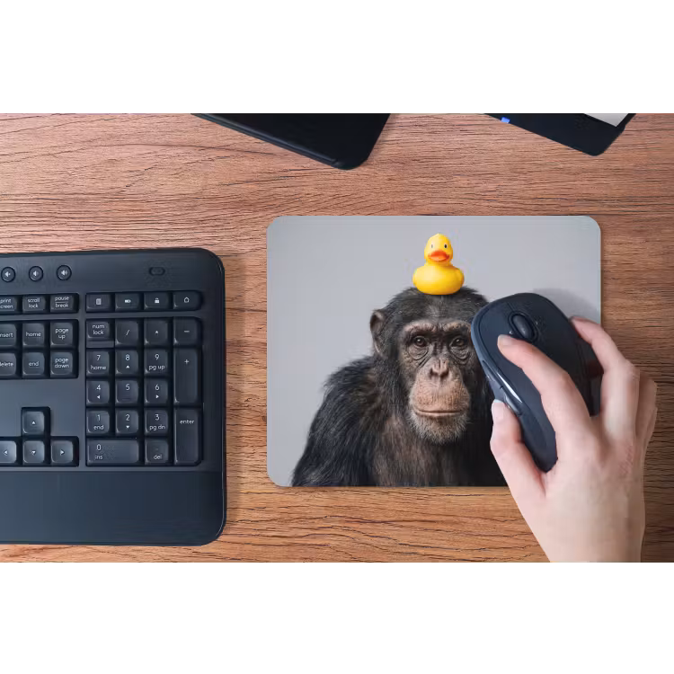 Chimpansee - Badeend - Grijs muismat rubber klein -toetsenbord