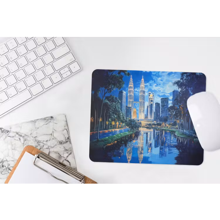 Stad Kuala Lumpur - Skyline - Wolkenkrabbers - Water muismat rubber klein -witbureau