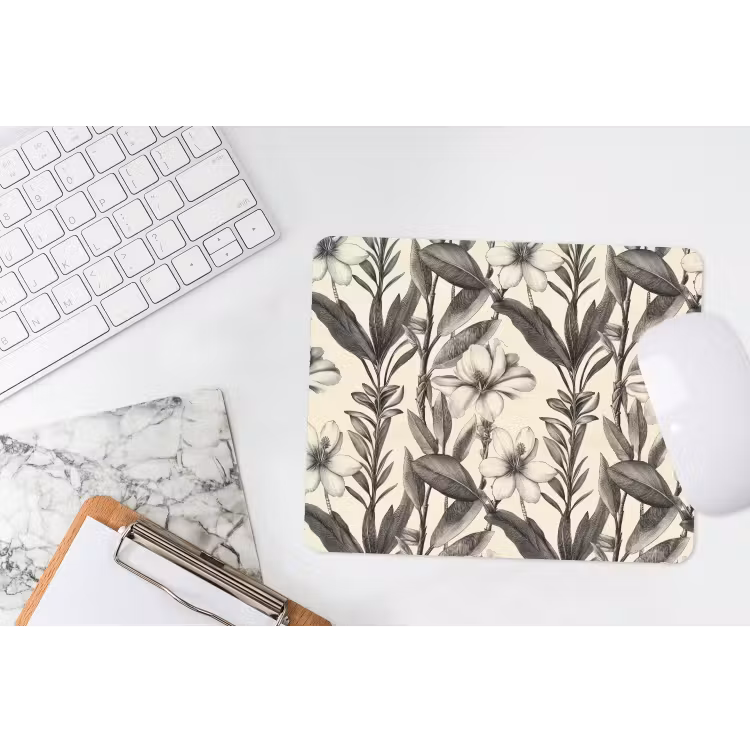 Klassiek - Botanisch - Zwart - Beige muismat rubber klein 262 -witbureau