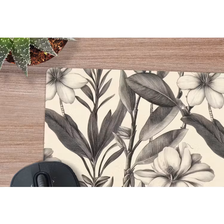 Klassiek - Botanisch - Zwart - Beige muismat rubber klein 262 -closeup