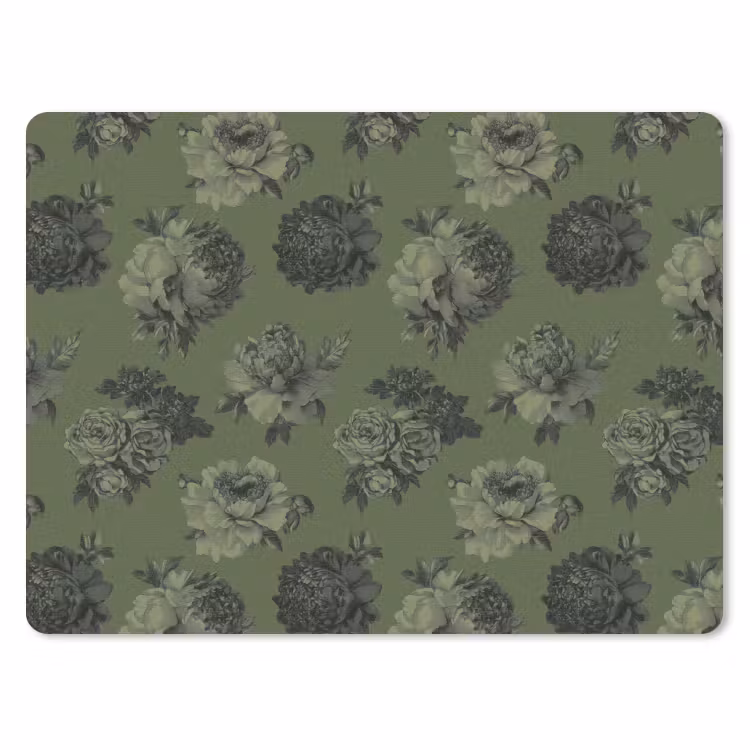 Klassiek - botanisch - olijfgroen - bloemen muismat rubber klein 262 -3d