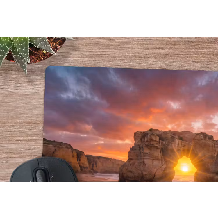 Kust - Rots - Zonsondergang - Zee - Natuur muismat rubber klein -closeup