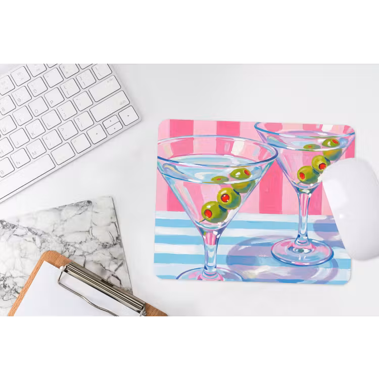 Cocktail - Olijven - Kunst - Modern - Roze muismat rubber klein -witbureau