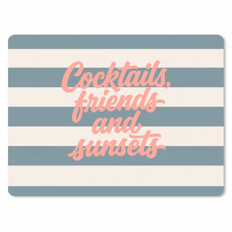 Cocktails - Strepen - Blauw - Koraal muismat rubber klein -3d