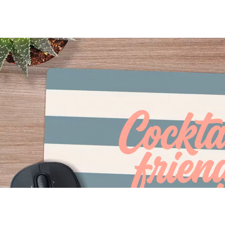 Cocktails - Strepen - Blauw - Koraal muismat rubber klein -closeup