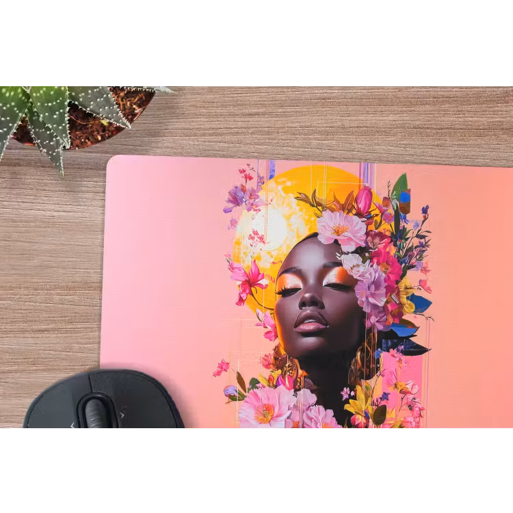 Kleurrijk - Bloemen - Vrouw - Zon muismat rubber klein -closeup