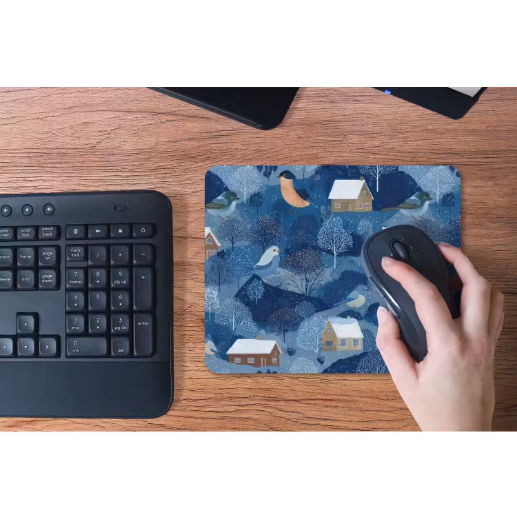 Huisjes - Vogels - Sneeuw - Winter - Blauw muismat rubber klein 262 -toetsenbord