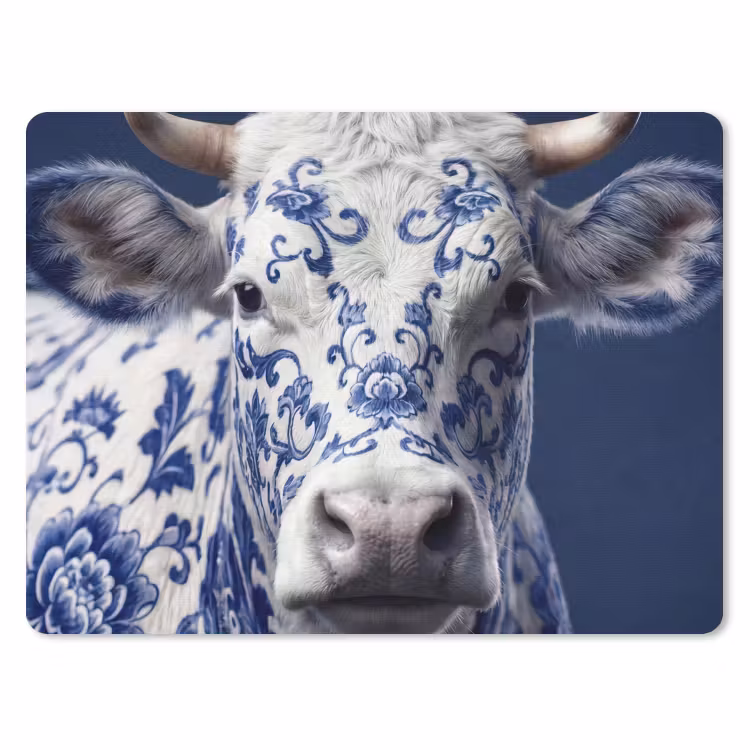 Koe - Delfts - Blauw - Artistiek muismat rubber klein -3d