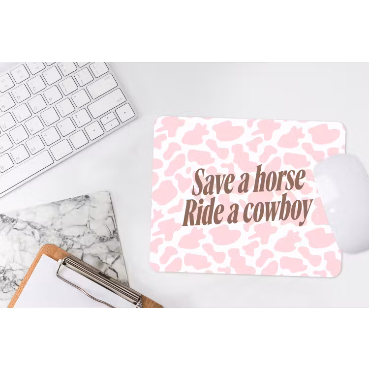 Koeienprint - Roze - Cowboy - Horse muismat rubber klein -witbureau