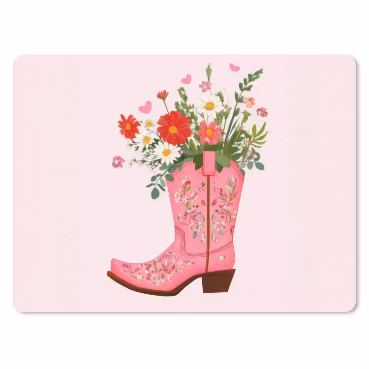 Cowboylaarzen - Roze - Boeket - Bloemen muismat rubber klein -3d