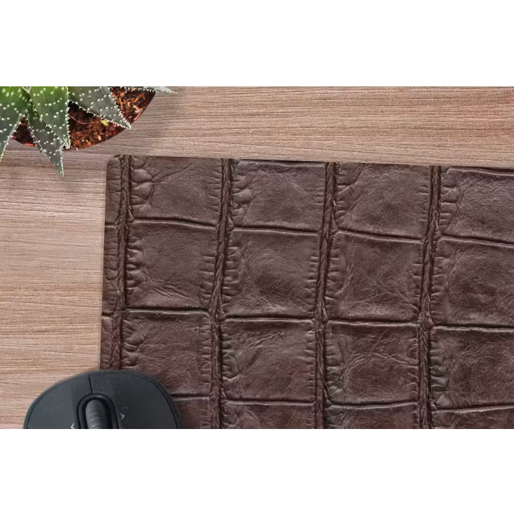 Krokodil - Leer - Bruin muismat rubber klein -closeup