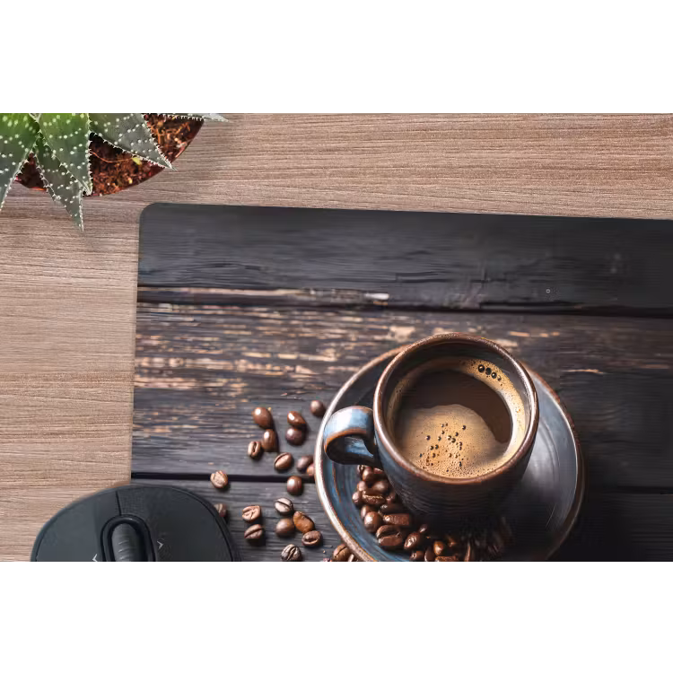 Kop - Koffie - Hout - Bonen muismat rubber klein -closeup