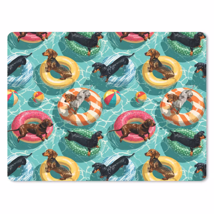 Teckels - Zwembad - Kleurrijk muismat rubber klein 262 -3d