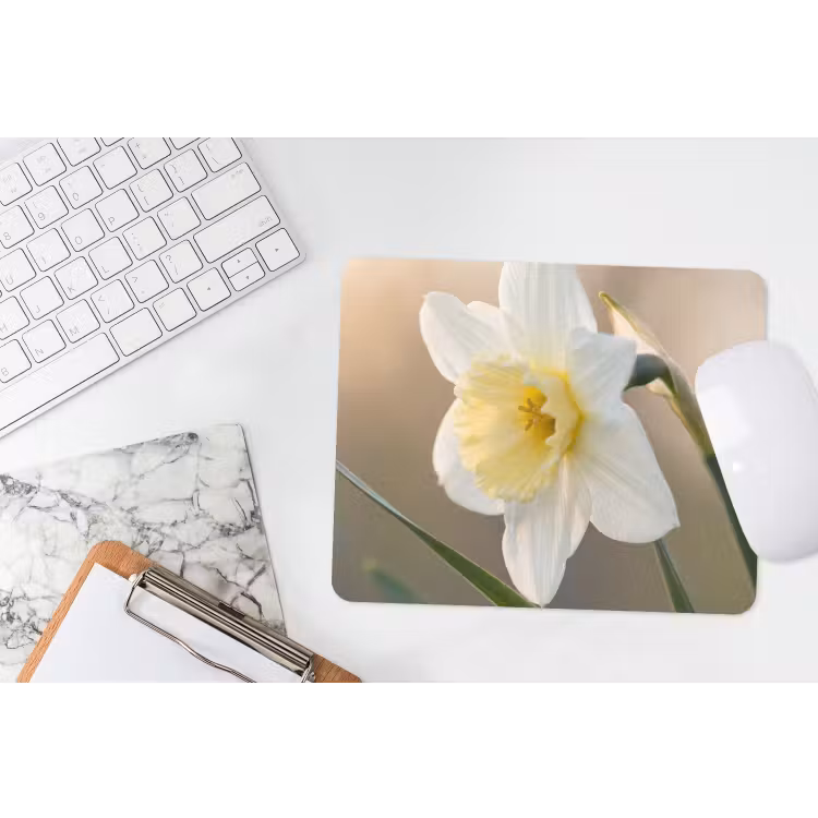 Narcis - Bloem - Minimalistisch muismat rubber klein -witbureau