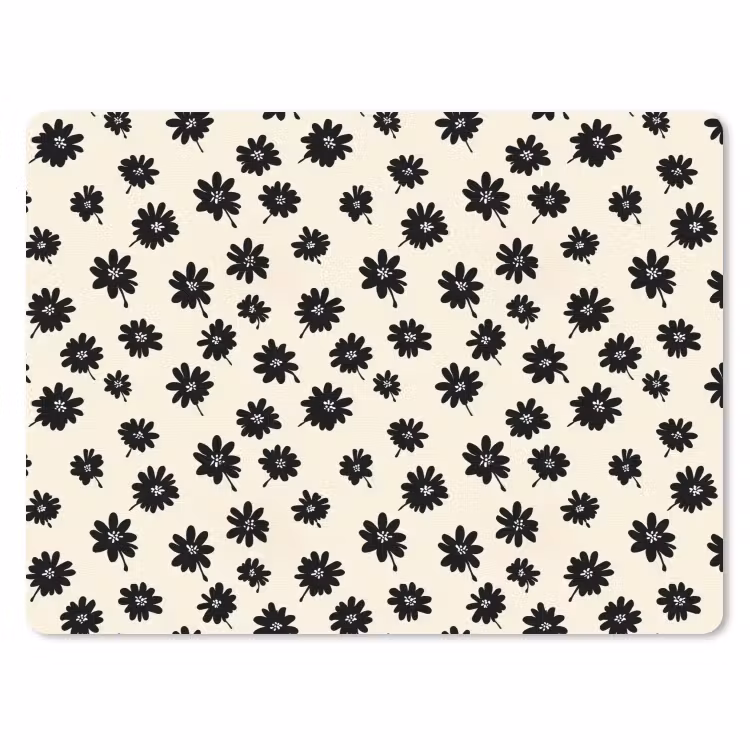 Madeliefjes - Grafisch - Zwart - Beige muismat rubber klein 262 -3d