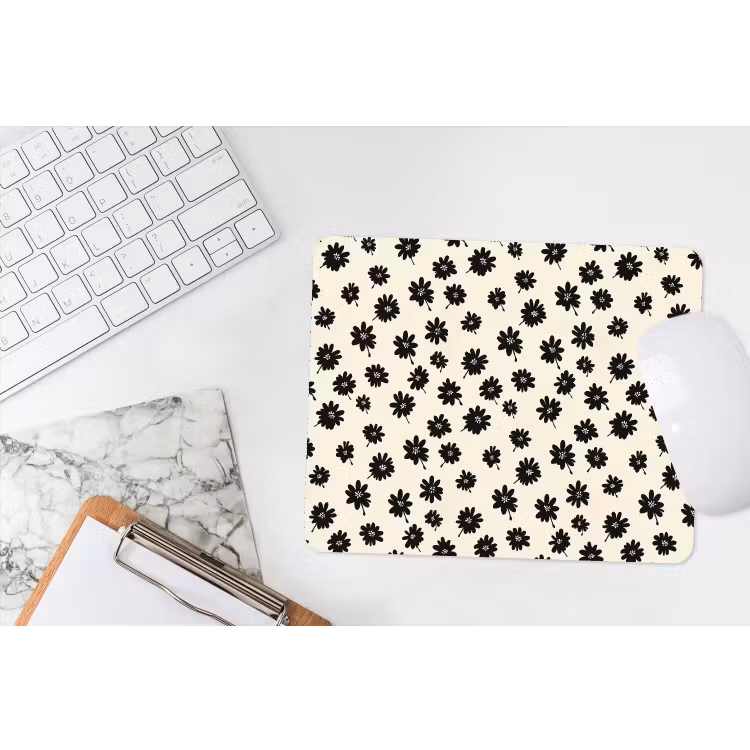Madeliefjes - Grafisch - Zwart - Beige muismat rubber klein 262 -witbureau