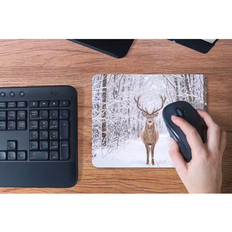 Hert - Winter - Bos - Natuur - Wit muismat rubber klein -toetsenbord
