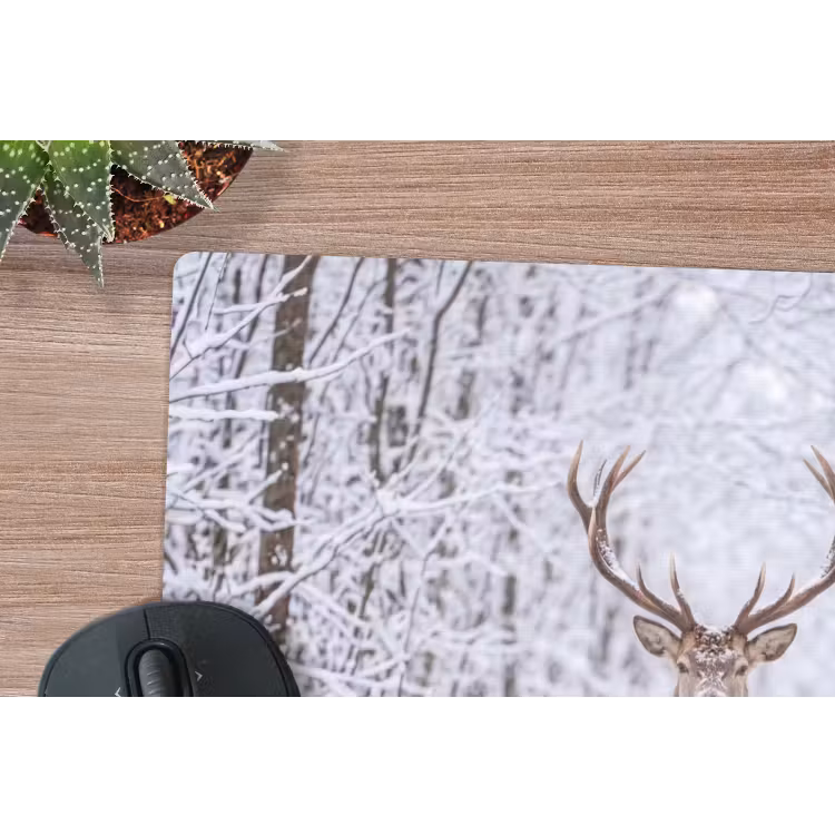 Hert - Winter - Bos - Natuur - Wit muismat rubber klein -closeup
