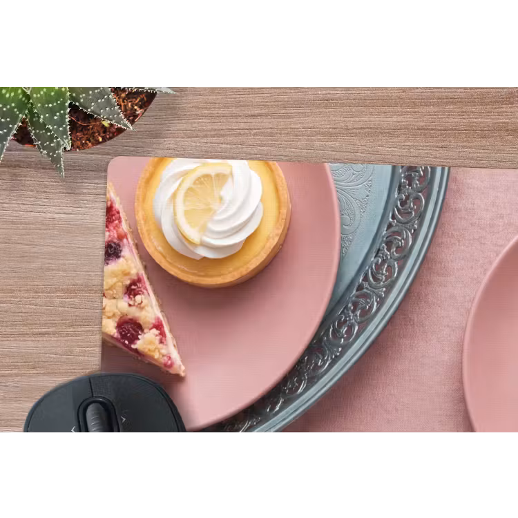 Dessert - Taart - Gebak - Zoet - Roze muismat rubber klein -closeup