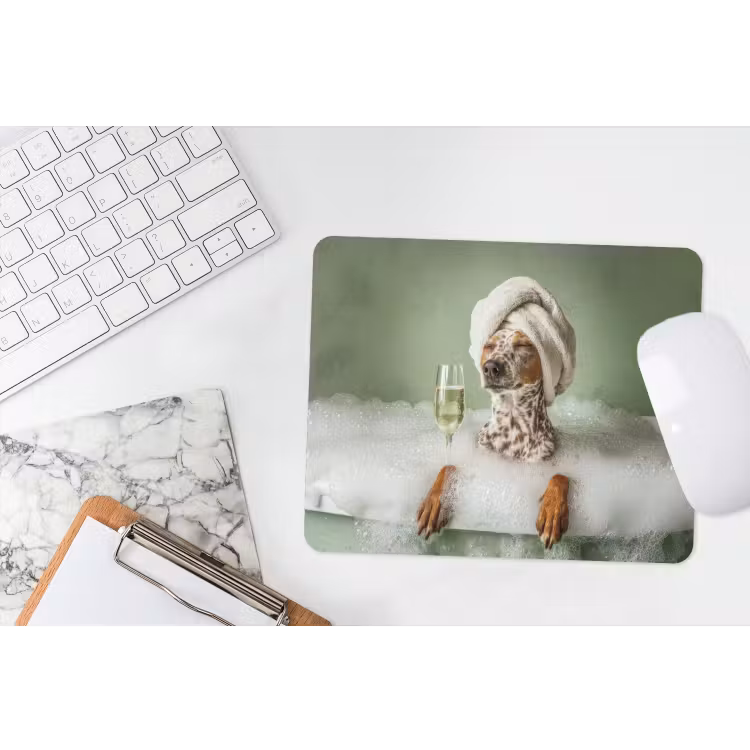 Hond - Bad - Champagne - Handdoek muismat rubber klein -witbureau