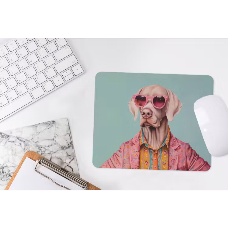 Hond - Overhemd - Bloemen - Bril muismat rubber klein -witbureau