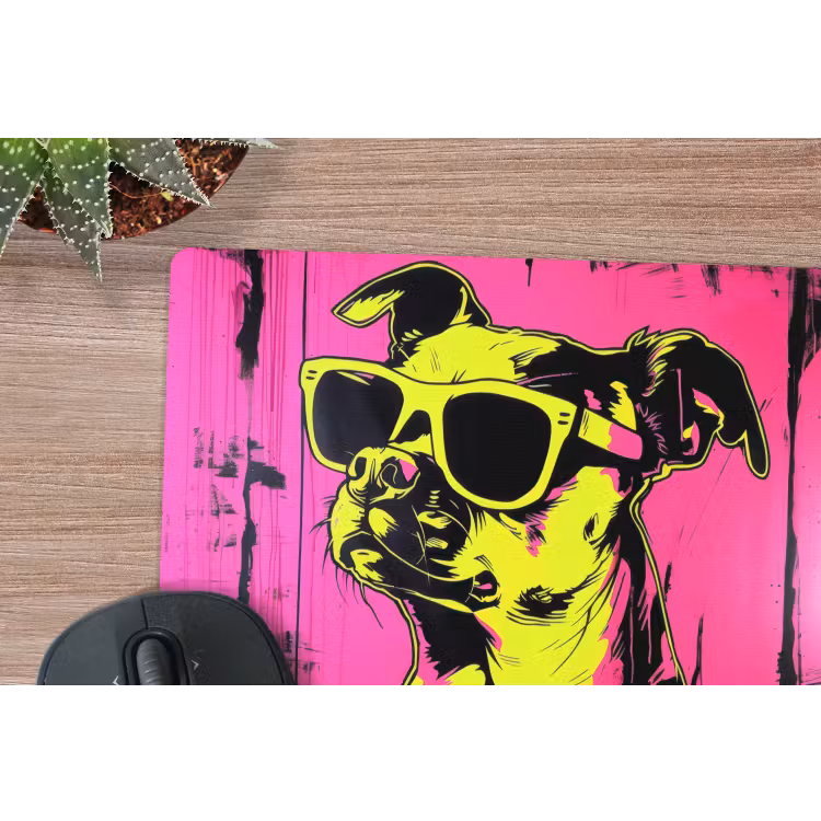 Hond - Zonnebril - Roze - Art muismat rubber klein -closeup