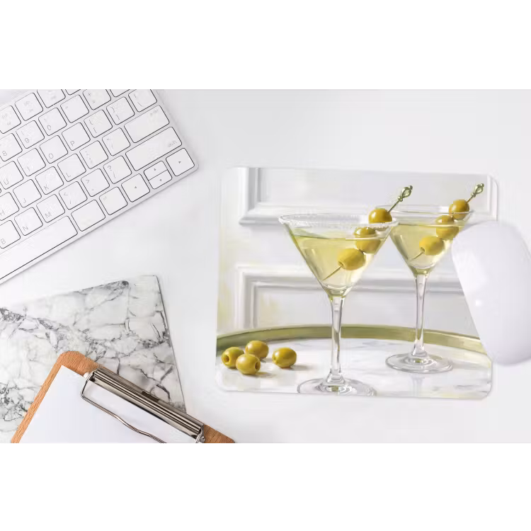 Drank - Martini - Olijven - Modern - Wit muismat rubber klein -witbureau
