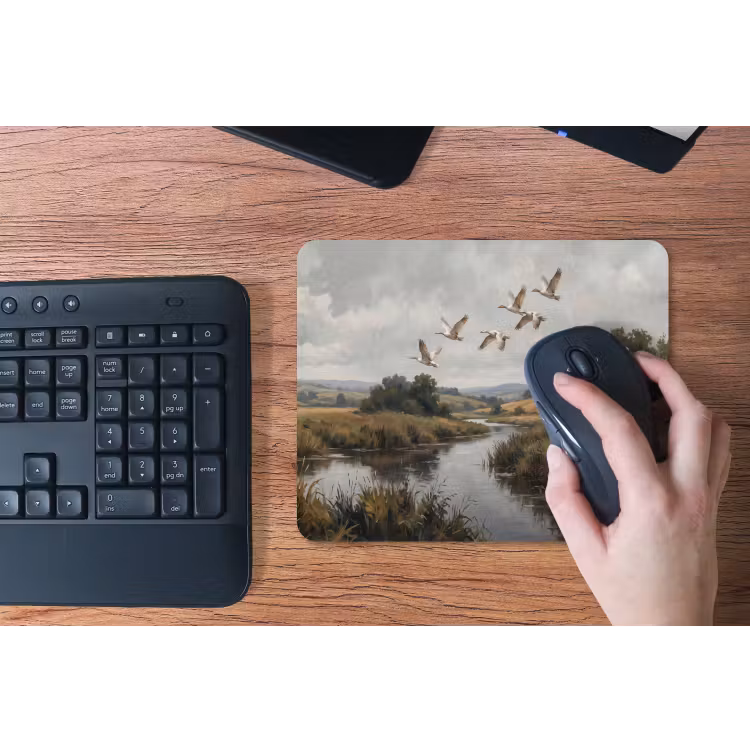 Eenden - Rivier - Landschap - Vlucht - Nostalgisch muismat rubber klein -toetsenbord