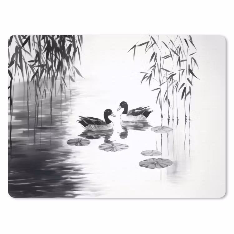 Eenden - Waterlelies - Riet - Zwart muismat rubber klein -3d