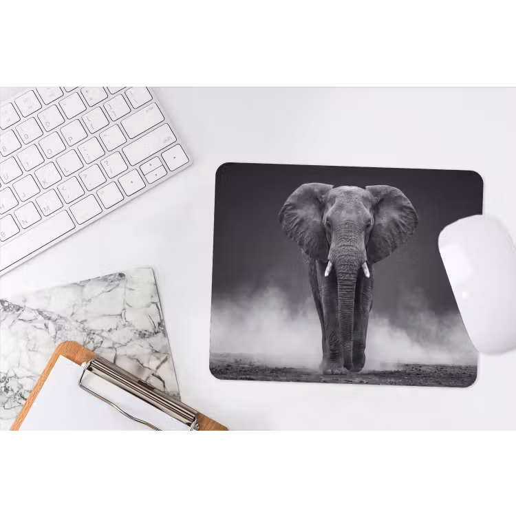 Olifant - Zwart - Wit - Rook muismat rubber klein -witbureau