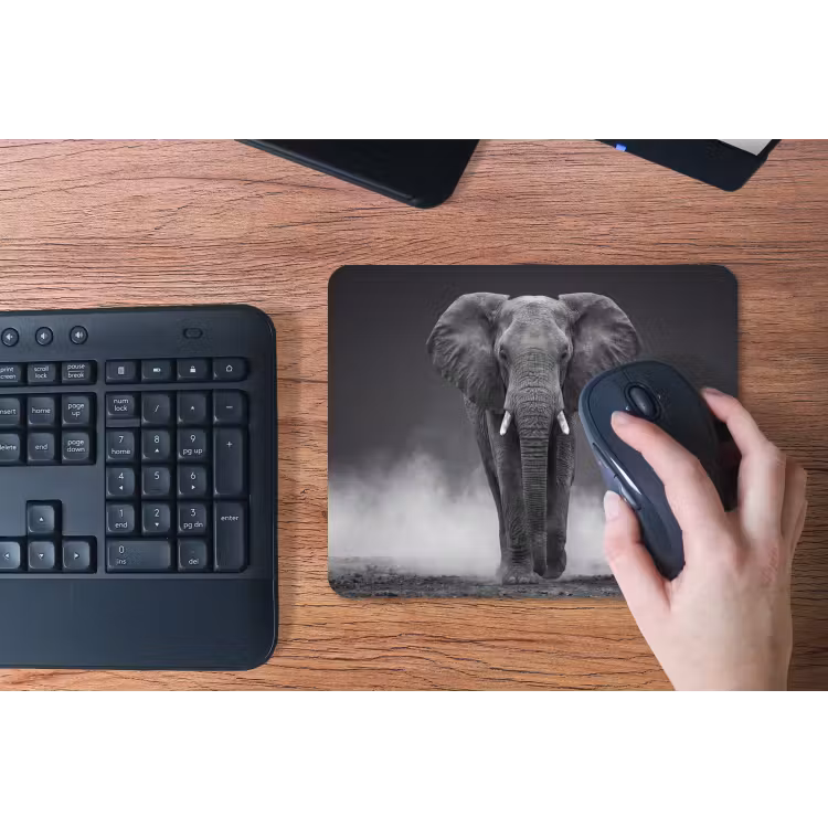Olifant - Zwart - Wit - Rook muismat rubber klein -toetsenbord