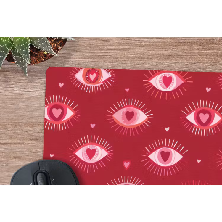 Ogen - Patroon - Roze - Donkerrood muismat rubber klein 262 -closeup
