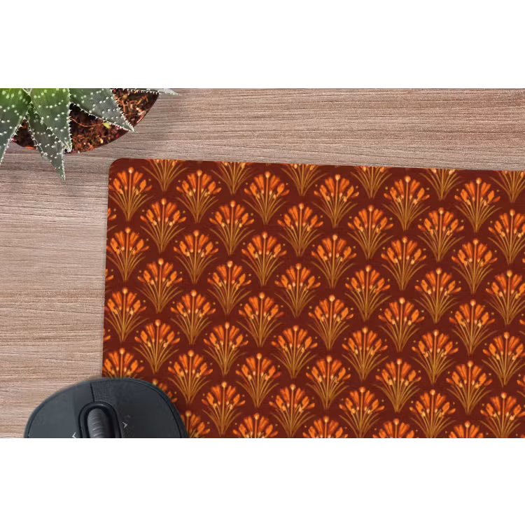 Waaiers - Art Deco - Botanisch - Roestbruin - Oranje muismat rubber klein 262 -closeup