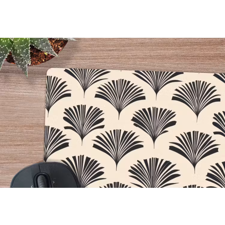 Waaiers - Botanisch - Zwart - Beige muismat rubber klein 262 -closeup